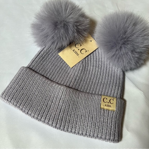 C.C Kids Light‎ Purple Warm Cozy Winter Rib-Knit Beanie Hat with Faux Fur Pompom - Picture 9 of 10